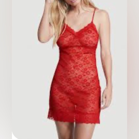 Victoria’s Secret Lace Chemise Slip Adjust Straps Stretch Red‎ Women’s Large EUC - Picture 1 of 9